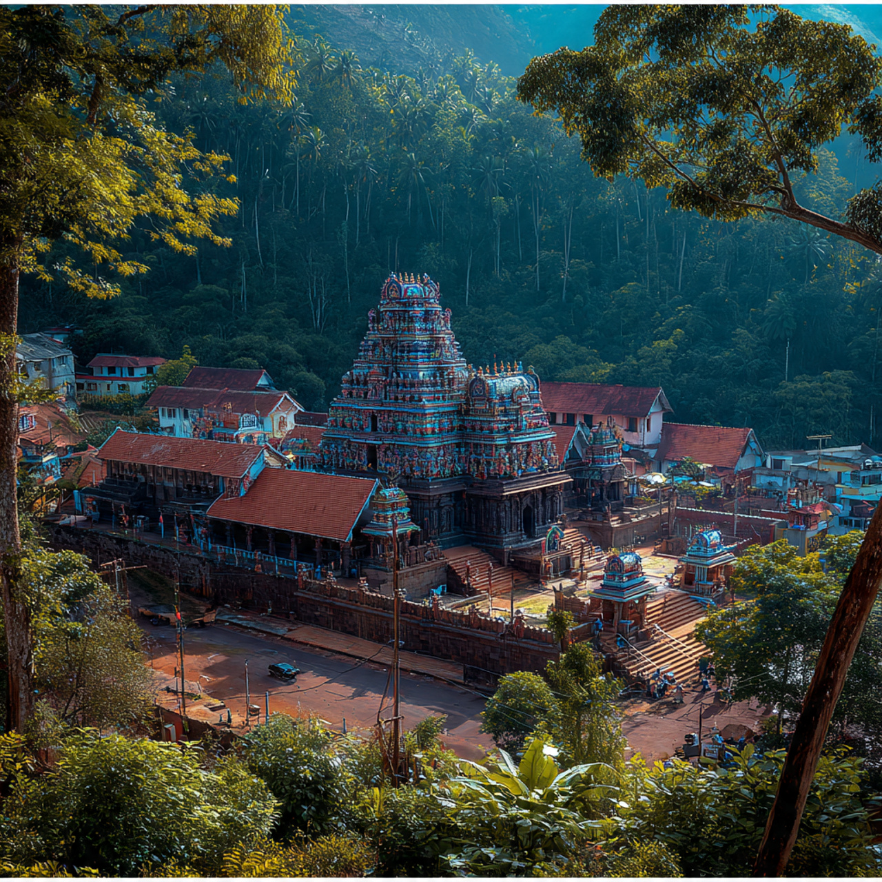 The serene and lush surroundings of Kollur Mookambika Temple